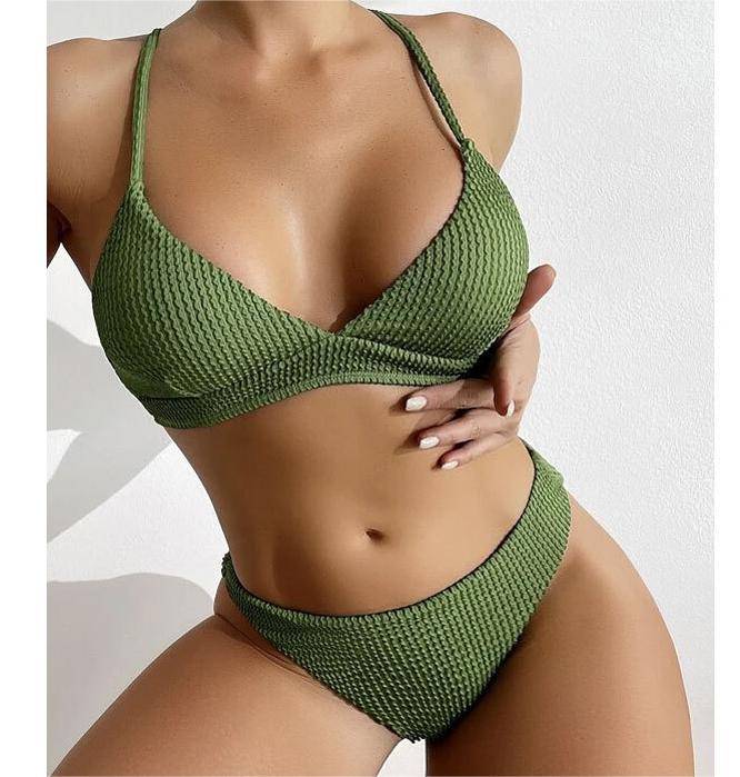 Women Seperated Swimwear Sunken Stripe Solid Color Sexy Bikini Swimsuit Bella Mia